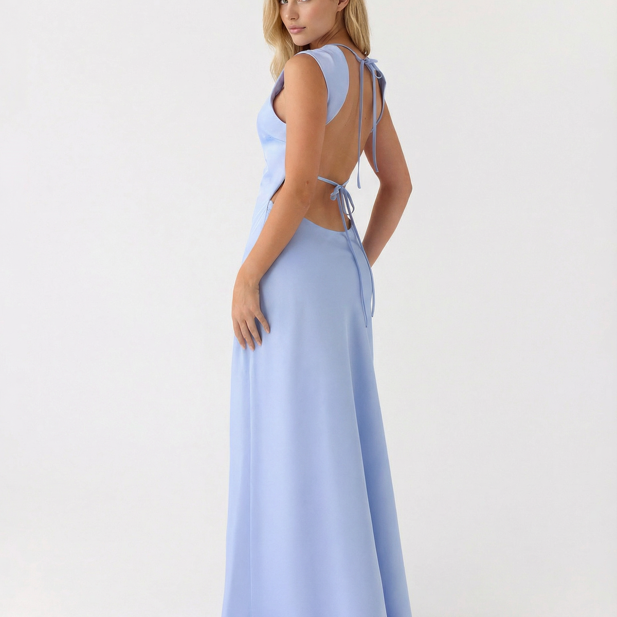 Becky | Satin Maxi Dress with Open Back and Strap Detail
