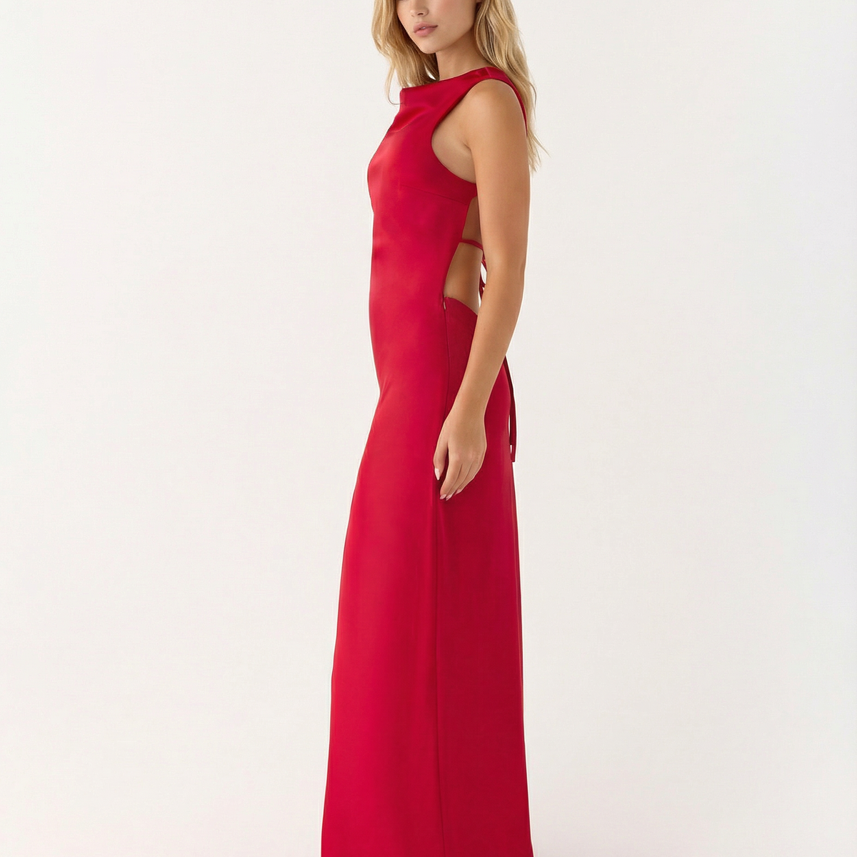 Becky | Satin Maxi Dress with Open Back and Strap Detail