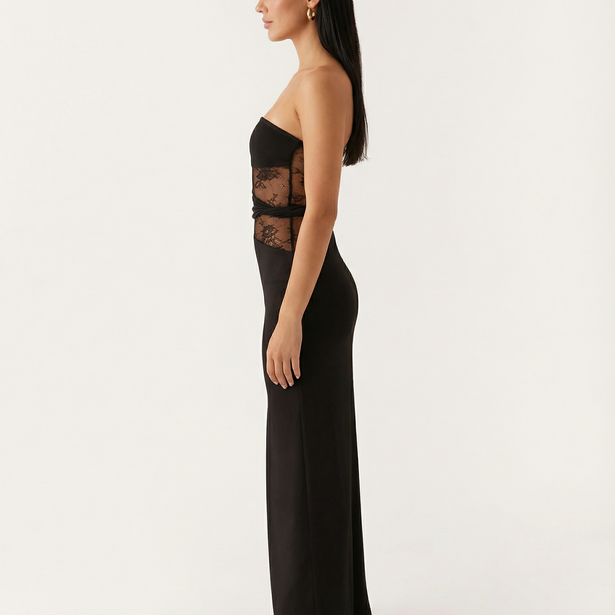 Tonia | Strapless Maxi Dress with Lace Panel and Side Slit