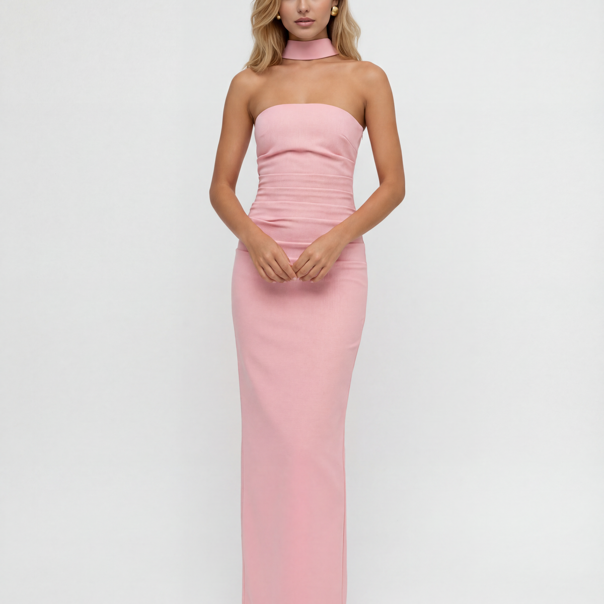 Latoya | Strapless Ruched Maxi Dress with Scarf