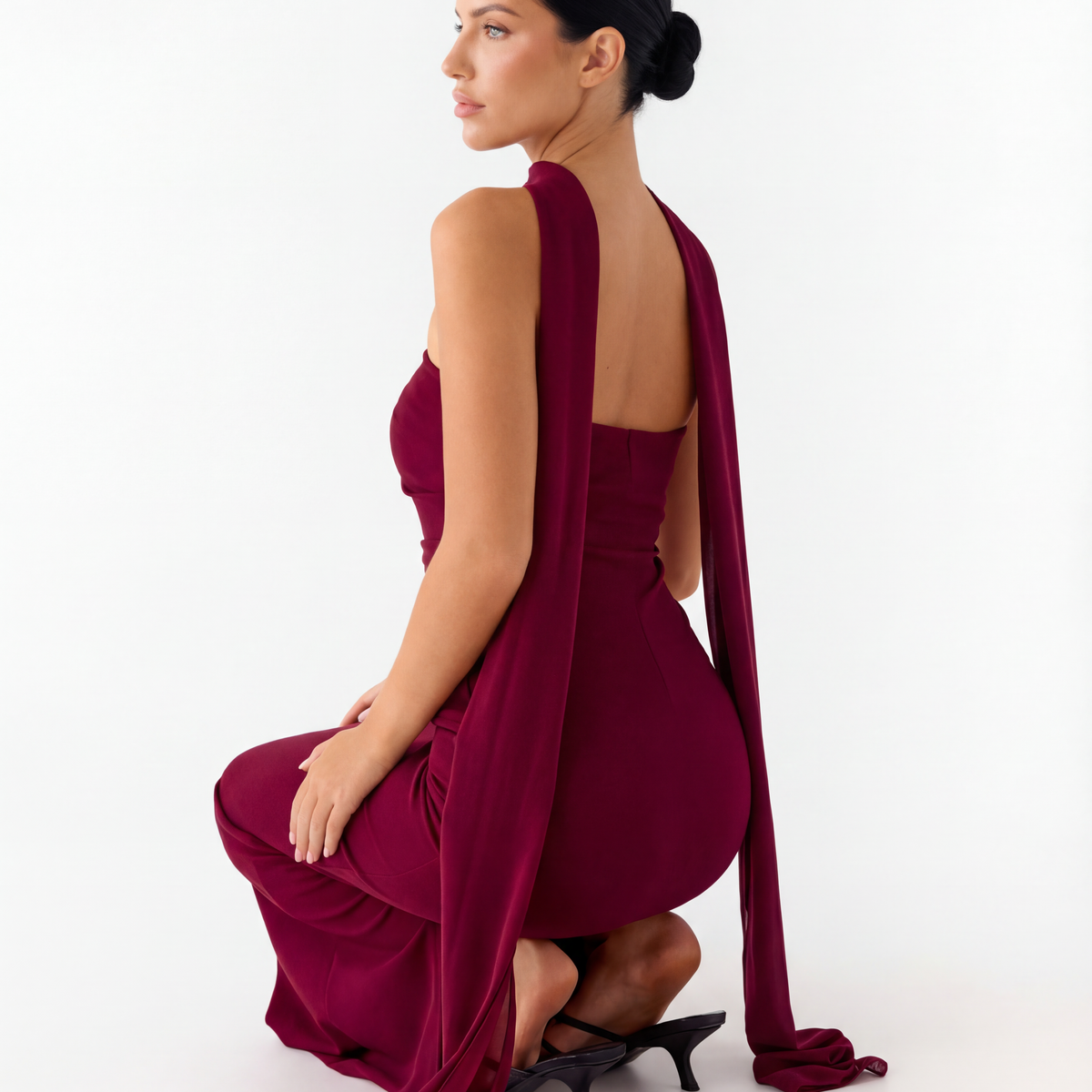 Latoya | Strapless Ruched Maxi Dress with Scarf
