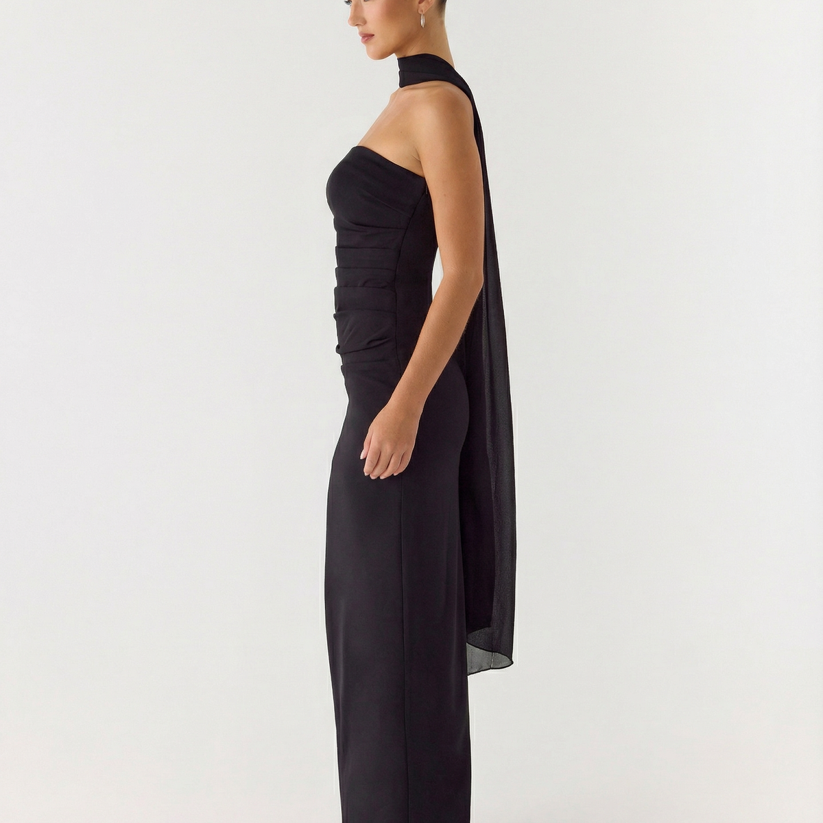 Latoya | Strapless Ruched Maxi Dress with Scarf