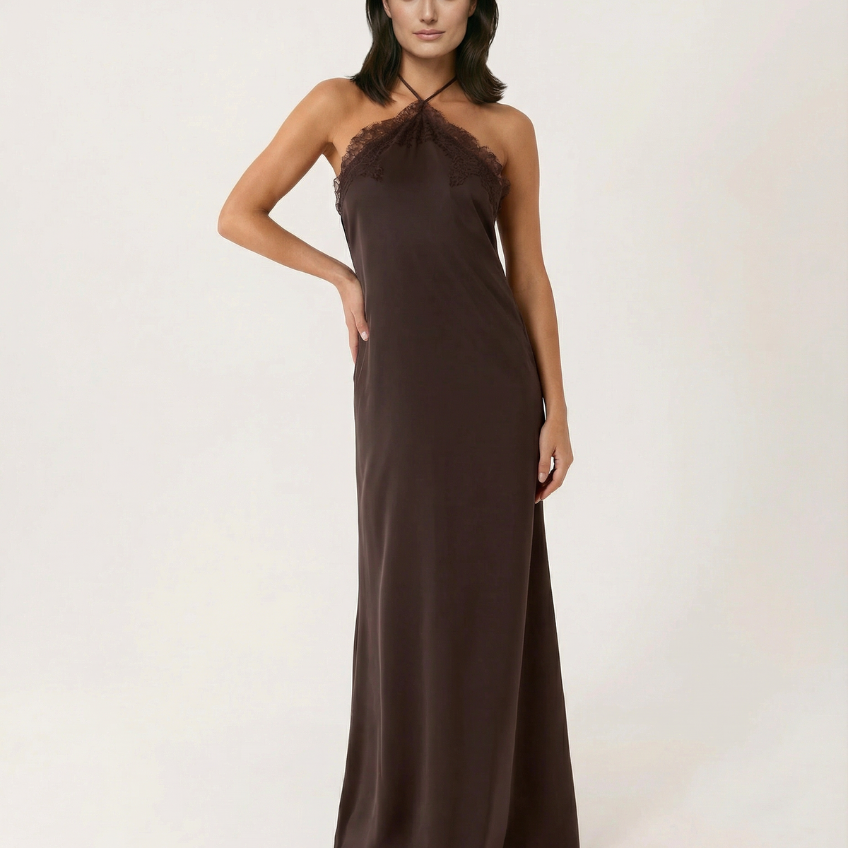 Caitlin | Halter Neck Maxi Dress with Lace Trim