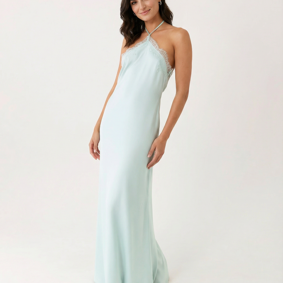 Caitlin | Halter Neck Maxi Dress with Lace Trim