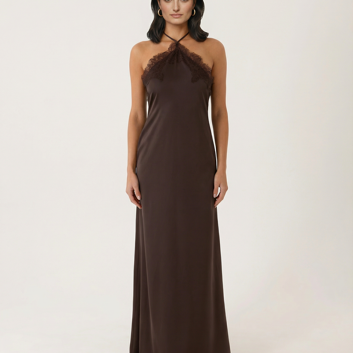 Caitlin | Halter Neck Maxi Dress with Lace Trim