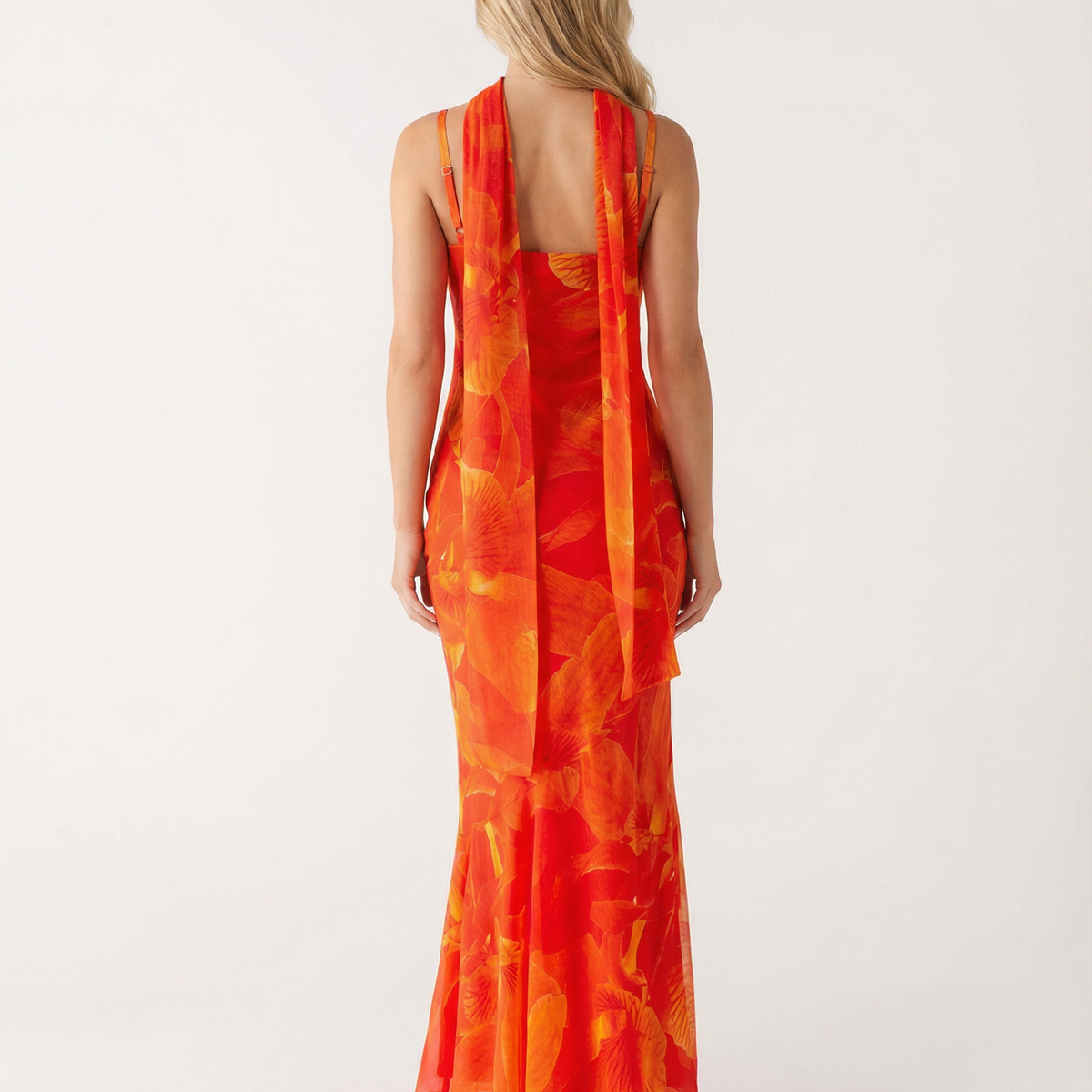 Shelia | Floral Chiffon Maxi Dress with Matching Scarf