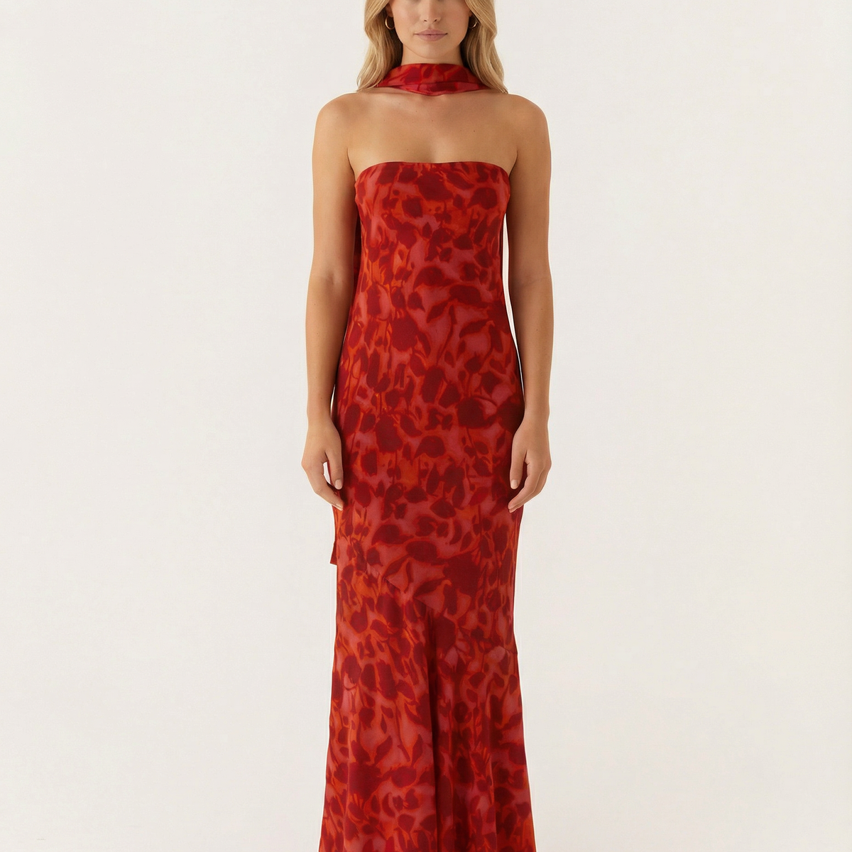 Shelia | Floral Chiffon Maxi Dress with Matching Scarf