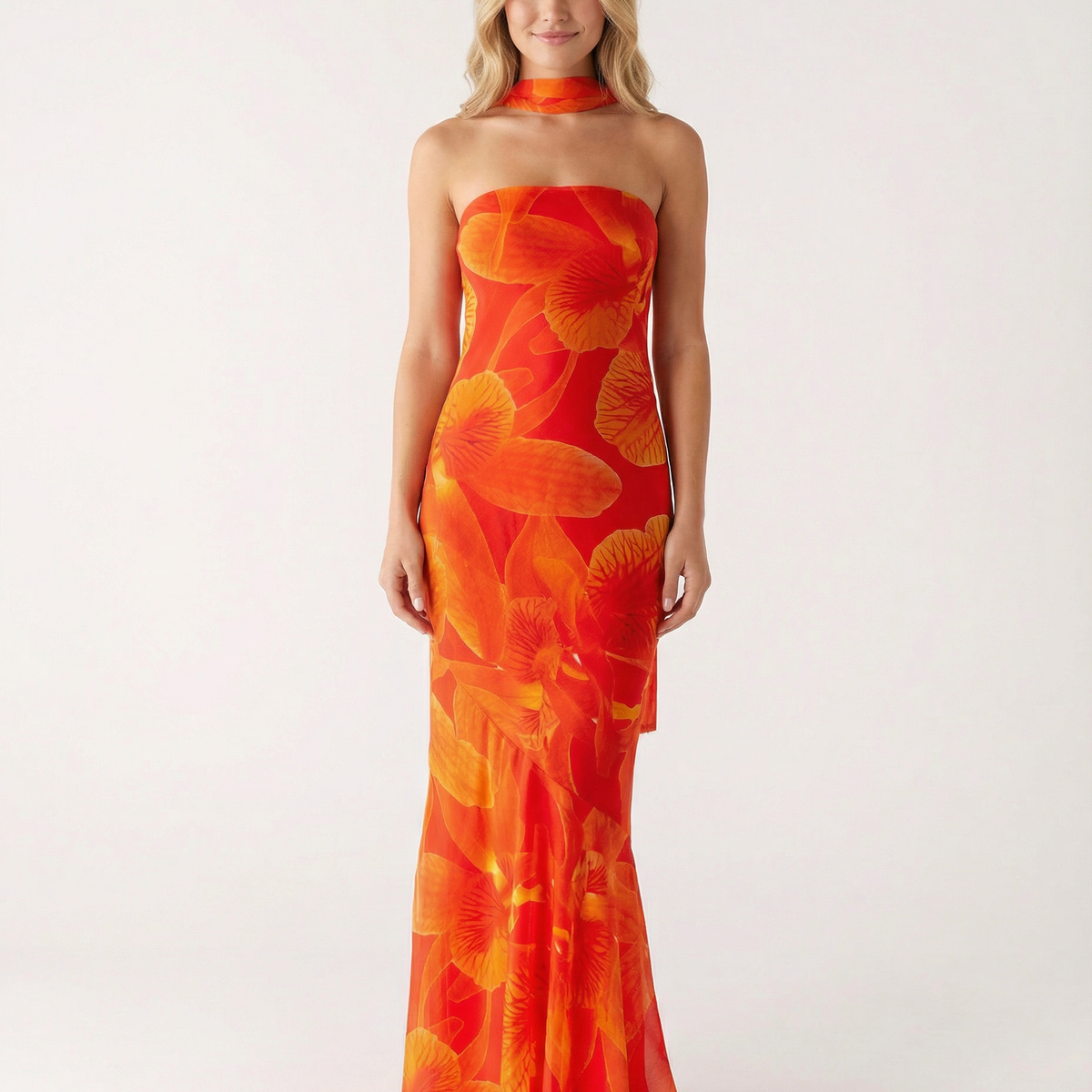 Shelia | Floral Chiffon Maxi Dress with Matching Scarf