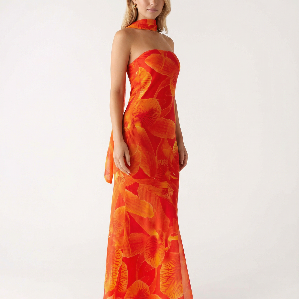 Shelia | Floral Chiffon Maxi Dress with Matching Scarf
