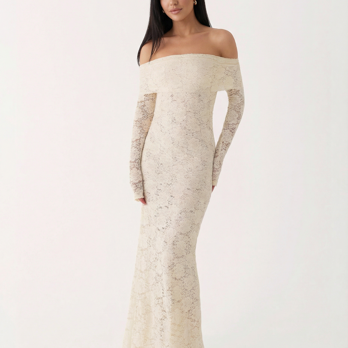 Mona | Lace Maxi Dress with Off Shoulder Neckline