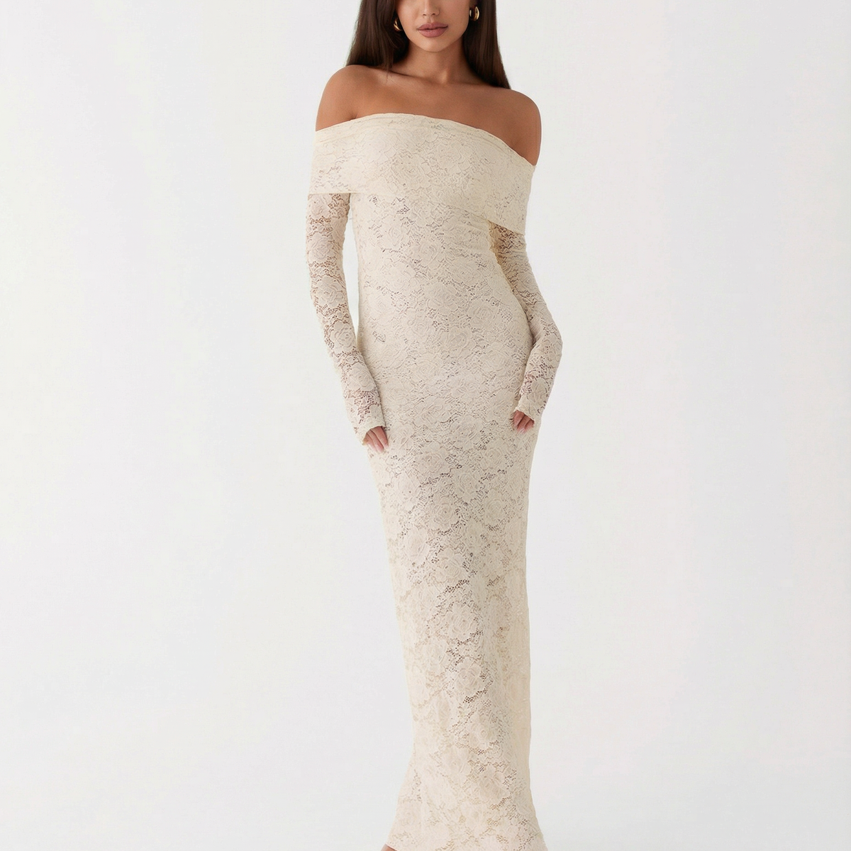 Mona | Lace Maxi Dress with Off Shoulder Neckline