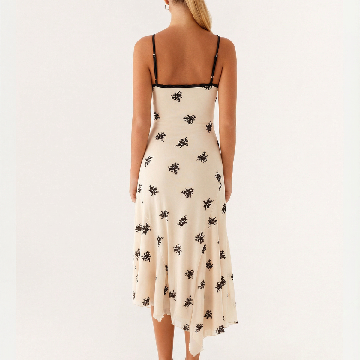 Marsha | Midi Dress with Lace Trim and Floral Embroidery