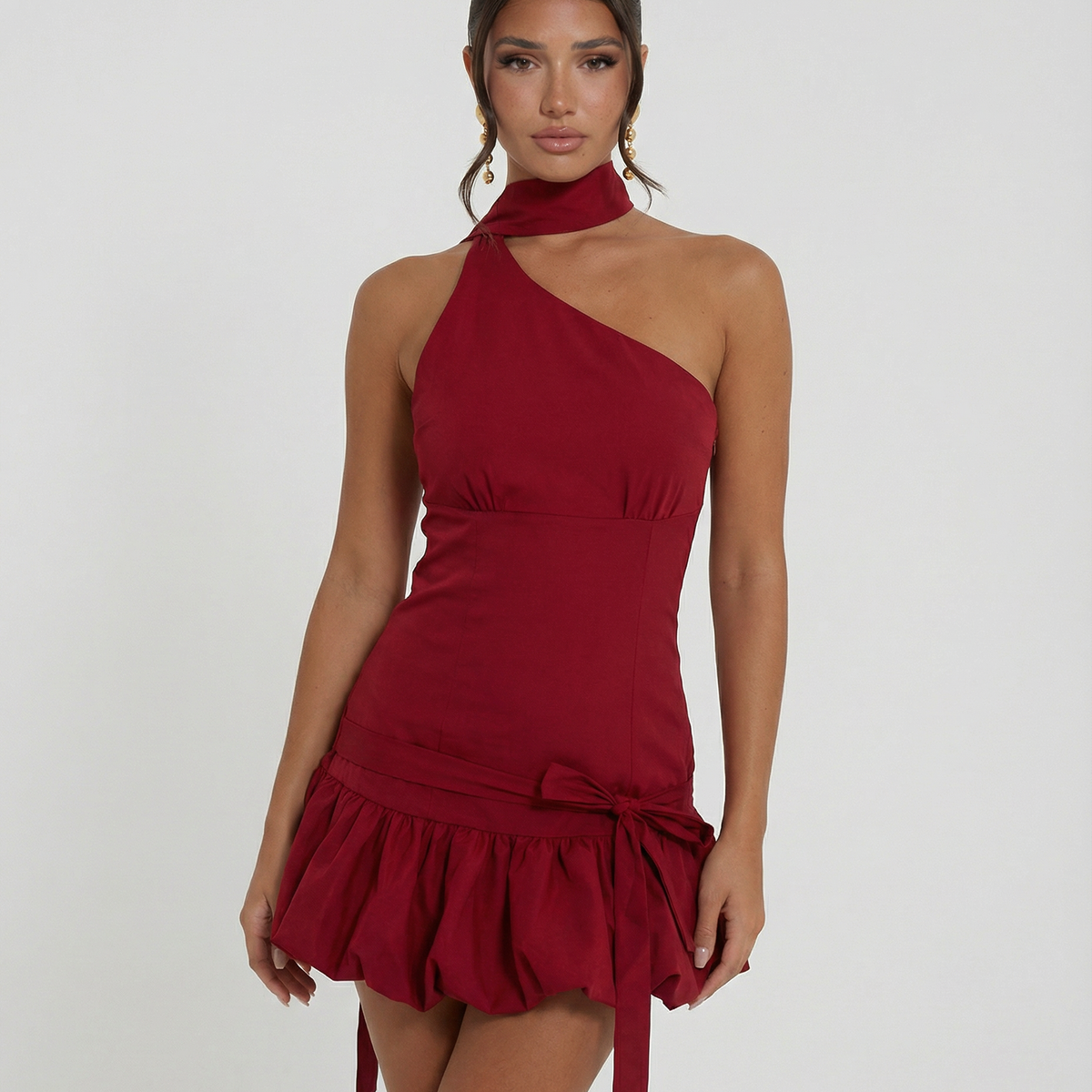 Dianna | Halter Mini Dress with Scarf Tie and Ruffle Hem