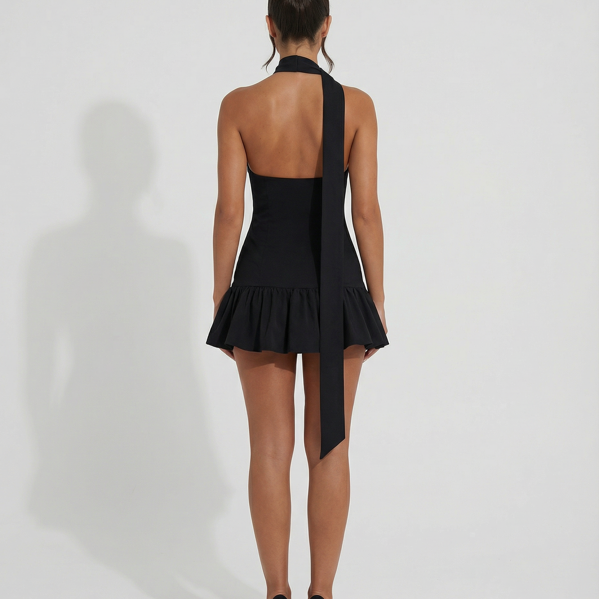Dianna | Halter Mini Dress with Scarf Tie and Ruffle Hem