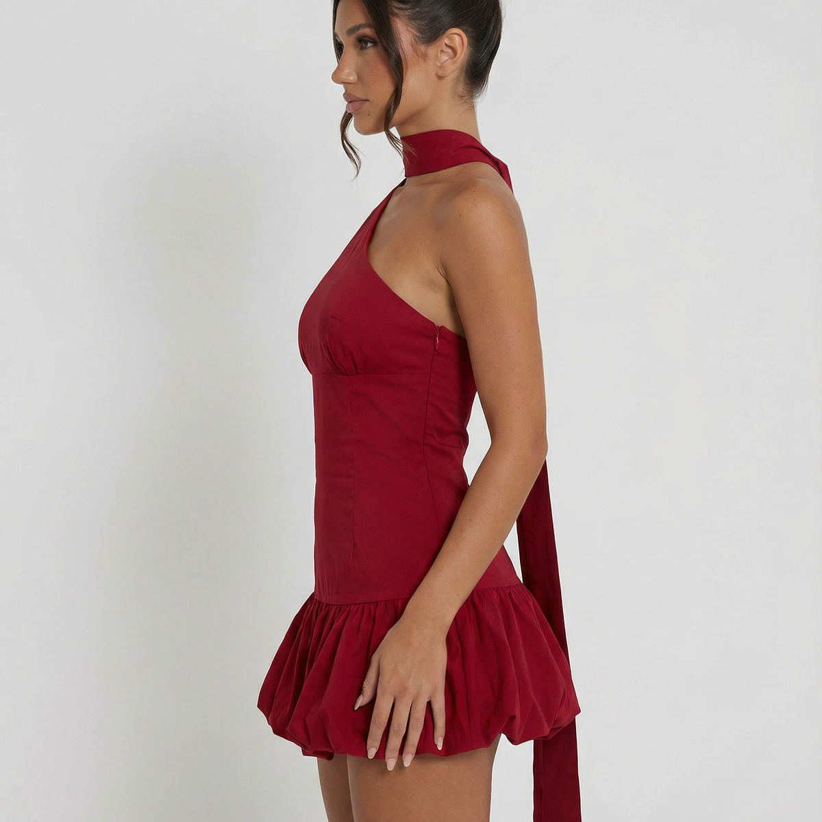 Dianna | Halter Mini Dress with Scarf Tie and Ruffle Hem