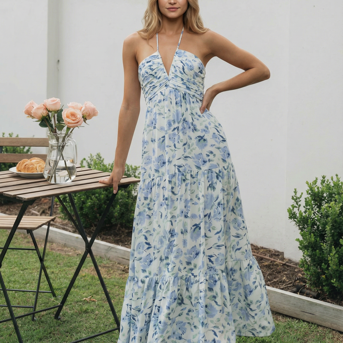 Mariska | Floral Halter Neck Maxi Dress