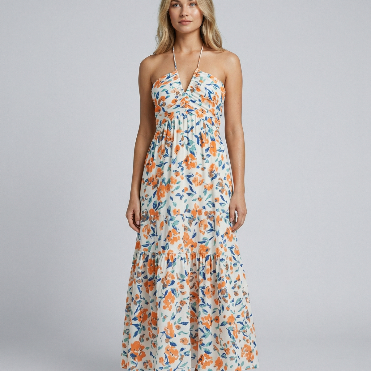 Mariska | Floral Halter Neck Maxi Dress