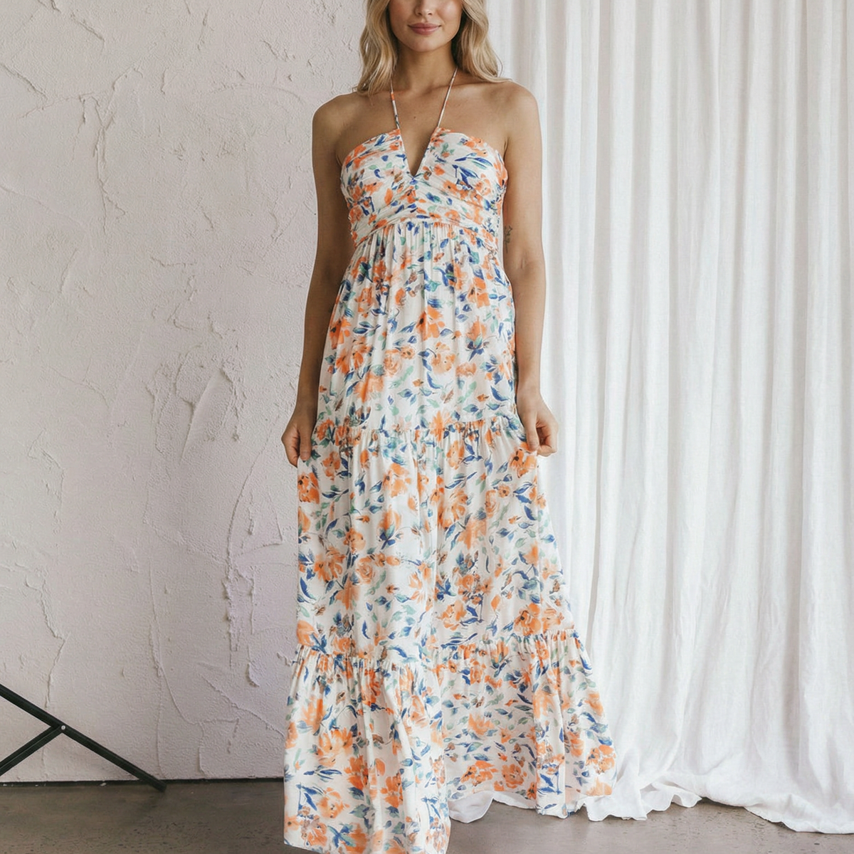 Mariska | Floral Halter Neck Maxi Dress