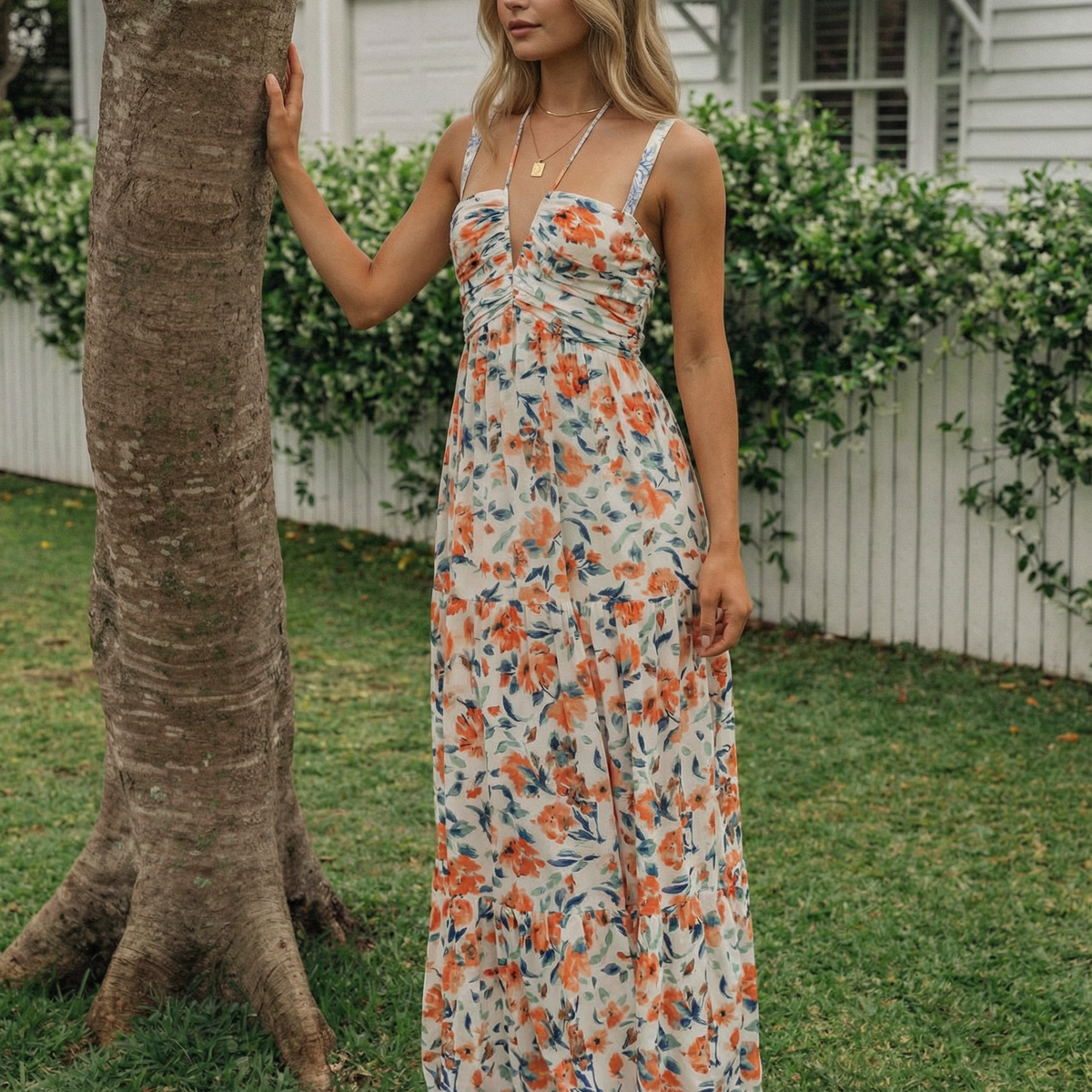 Mariska | Floral Halter Neck Maxi Dress