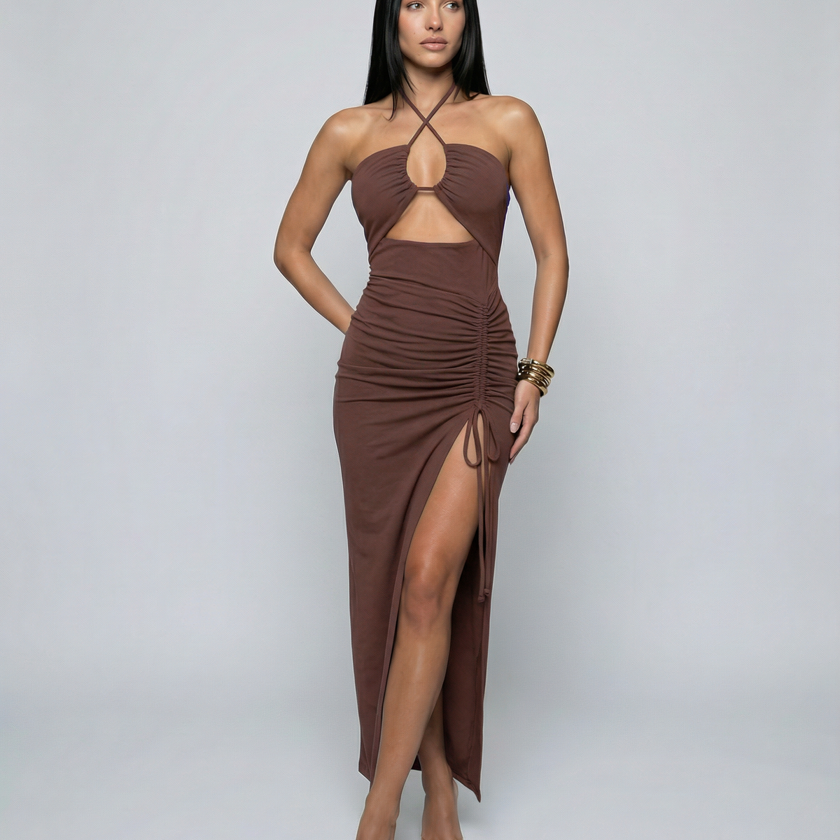 Elara | Halter Maxi Dress with Side Slit