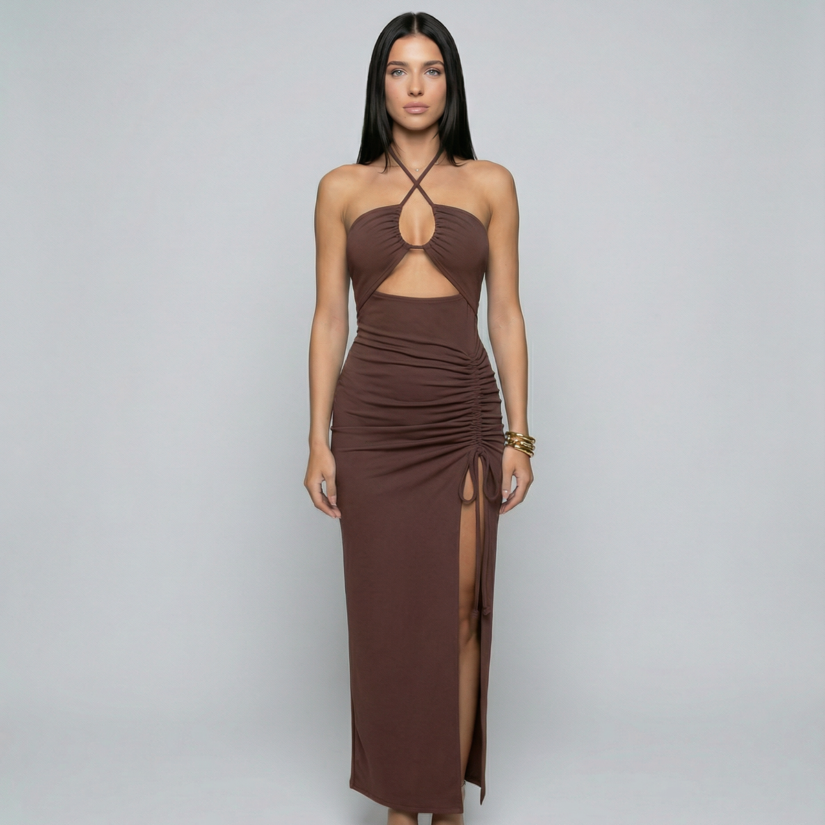 Elara | Halter Maxi Dress with Side Slit