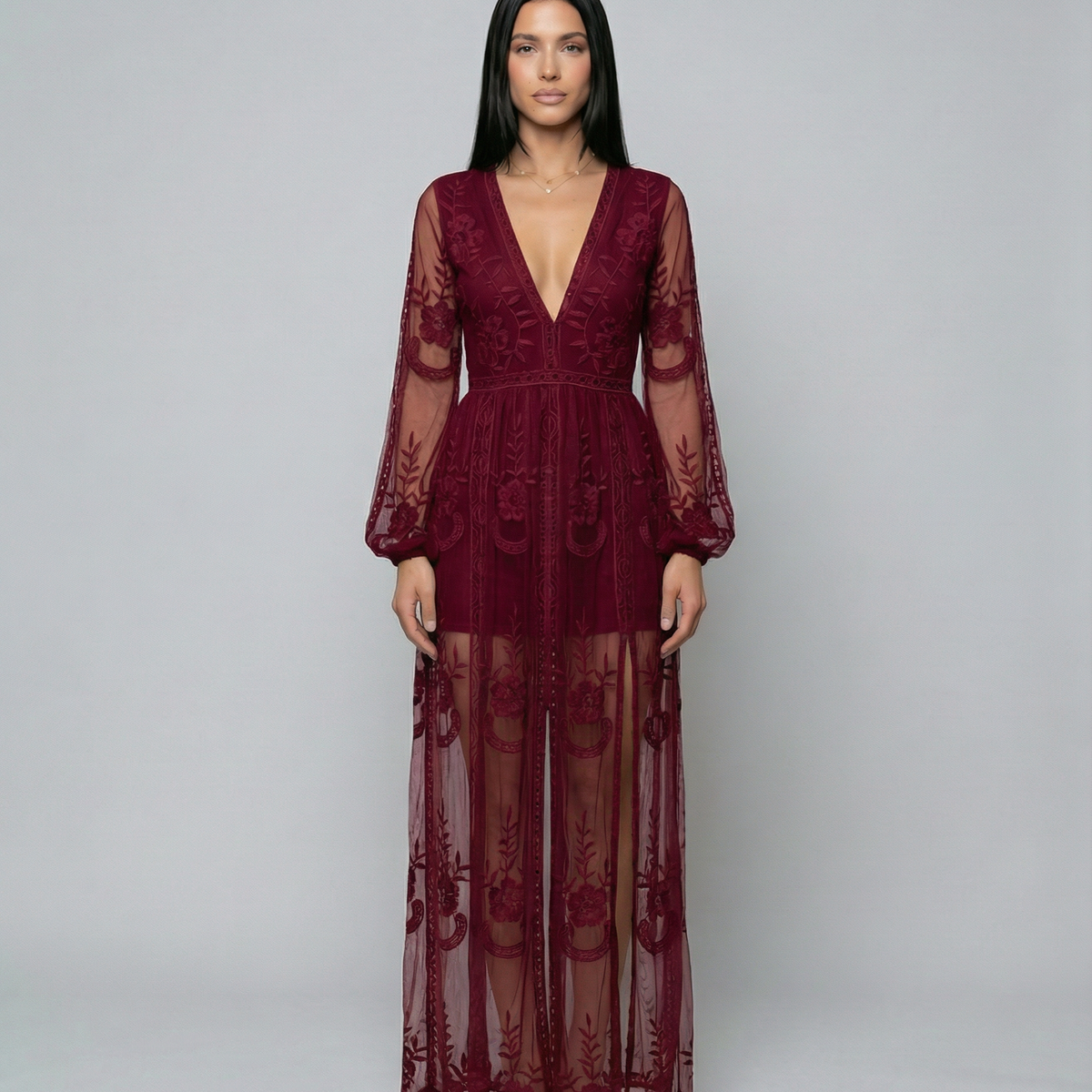 Maxine | Lace Maxi Dress with Long Sleeves