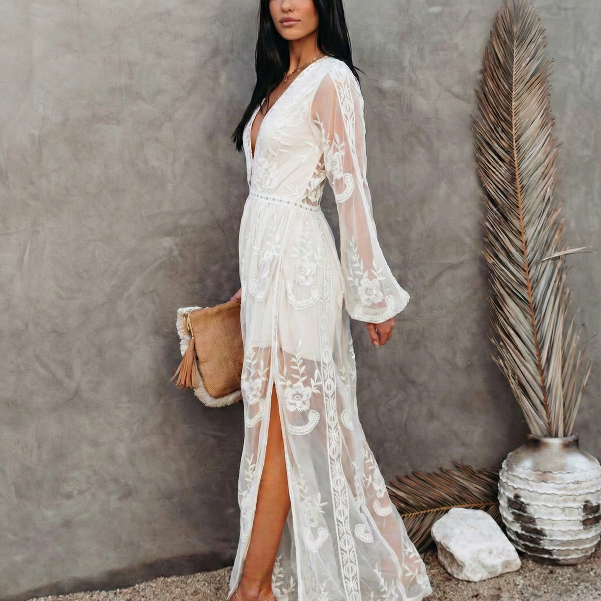 Maxine | Lace Maxi Dress with Long Sleeves
