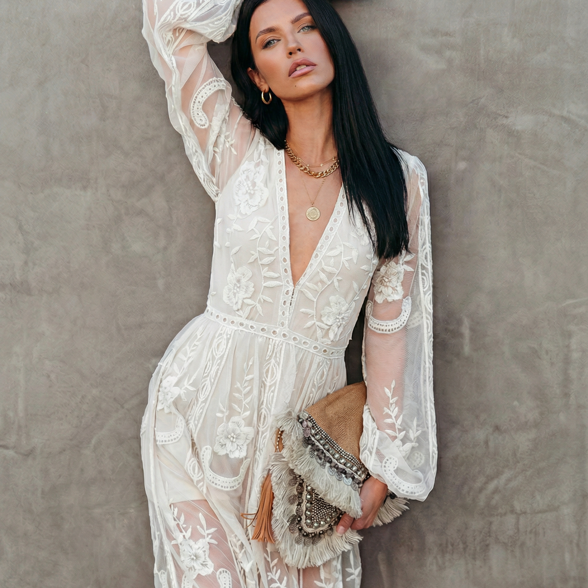 Maxine | Lace Maxi Dress with Long Sleeves