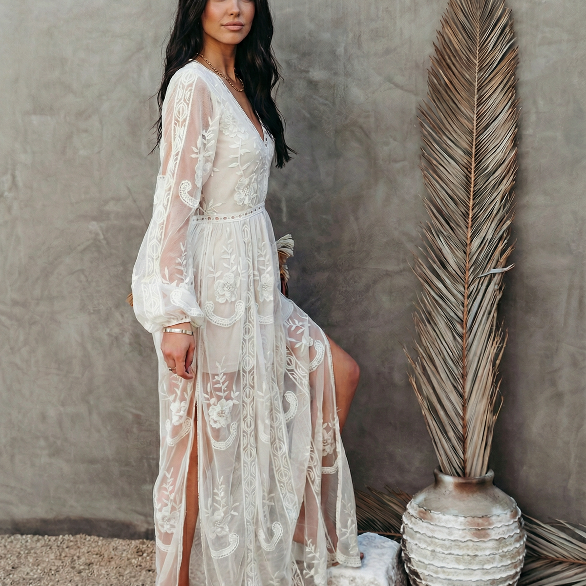 Maxine | Lace Maxi Dress with Long Sleeves