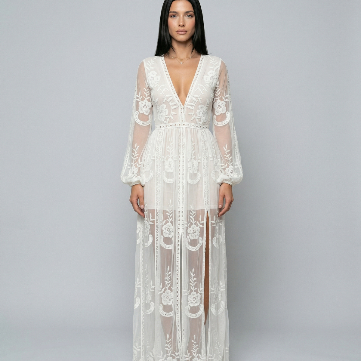 Maxine | Lace Maxi Dress with Long Sleeves