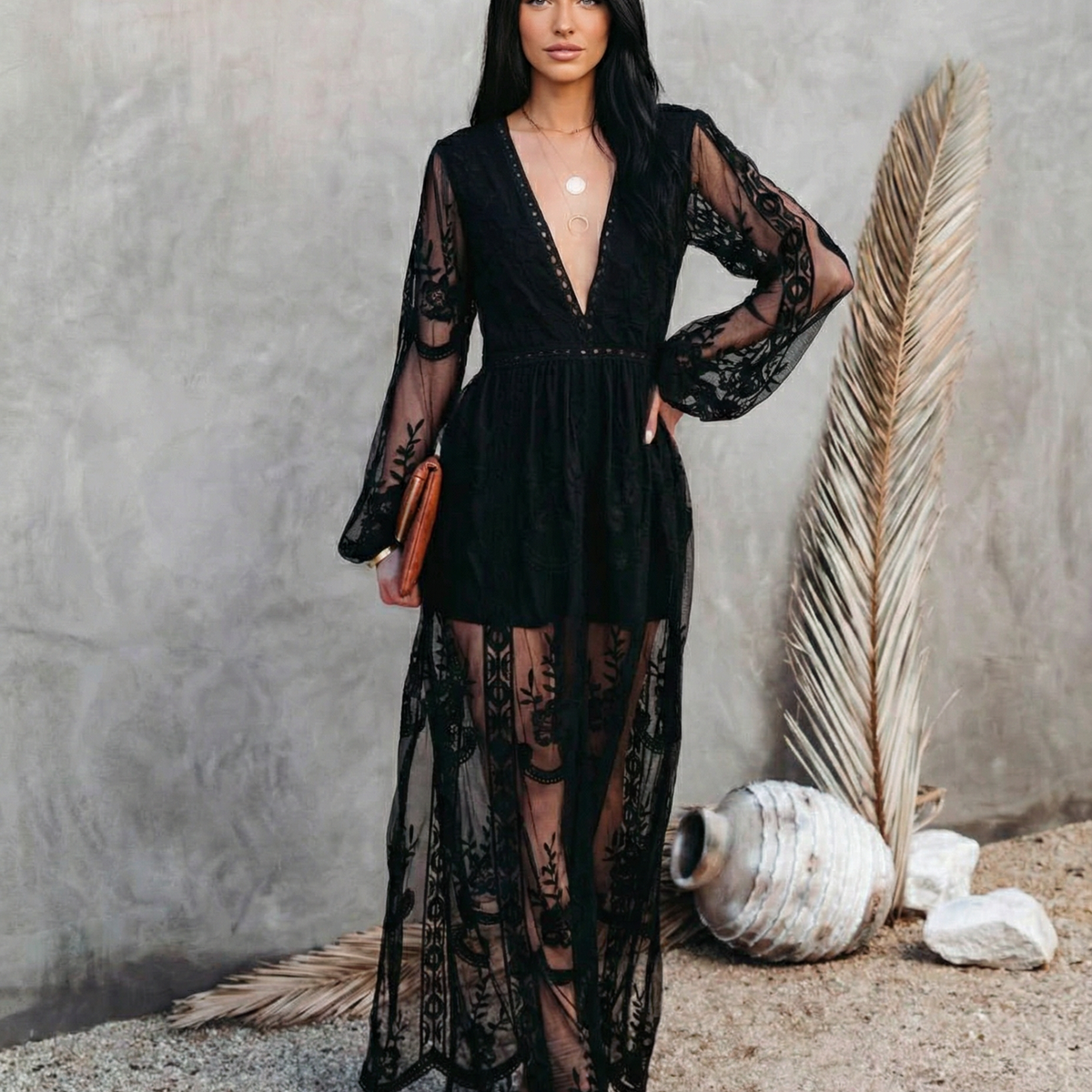 Maxine | Lace Maxi Dress with Long Sleeves