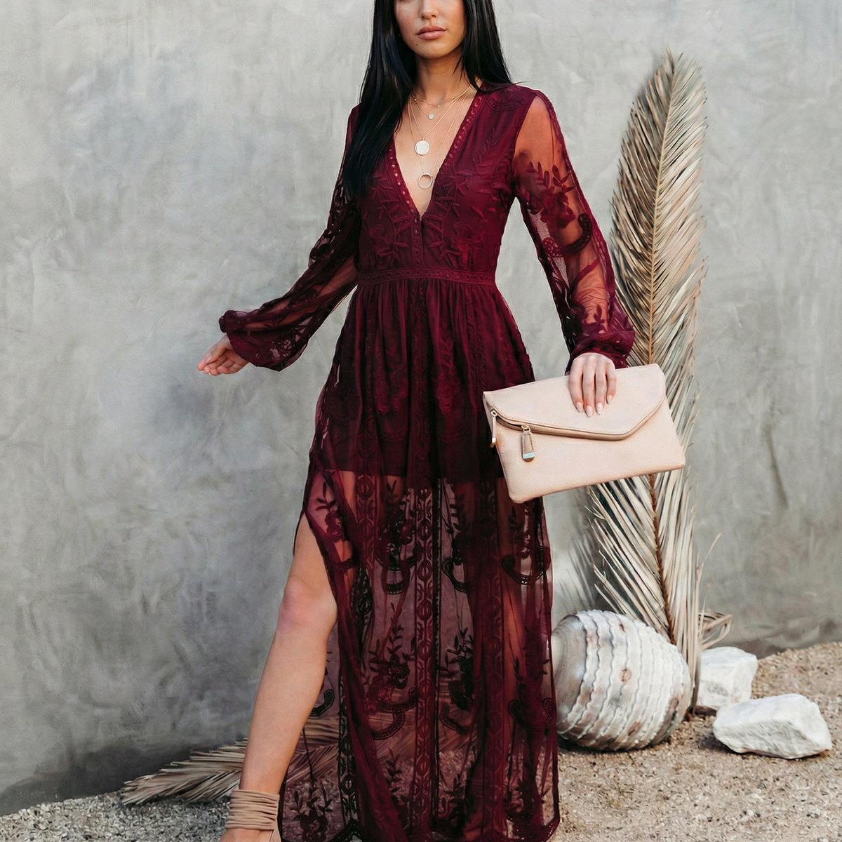 Maxine | Lace Maxi Dress with Long Sleeves