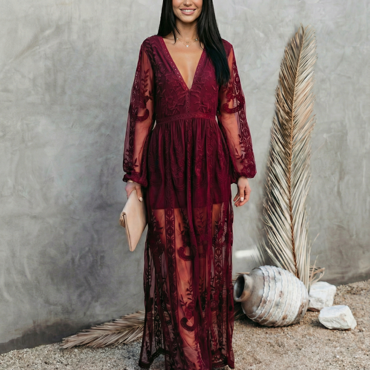Maxine | Lace Maxi Dress with Long Sleeves