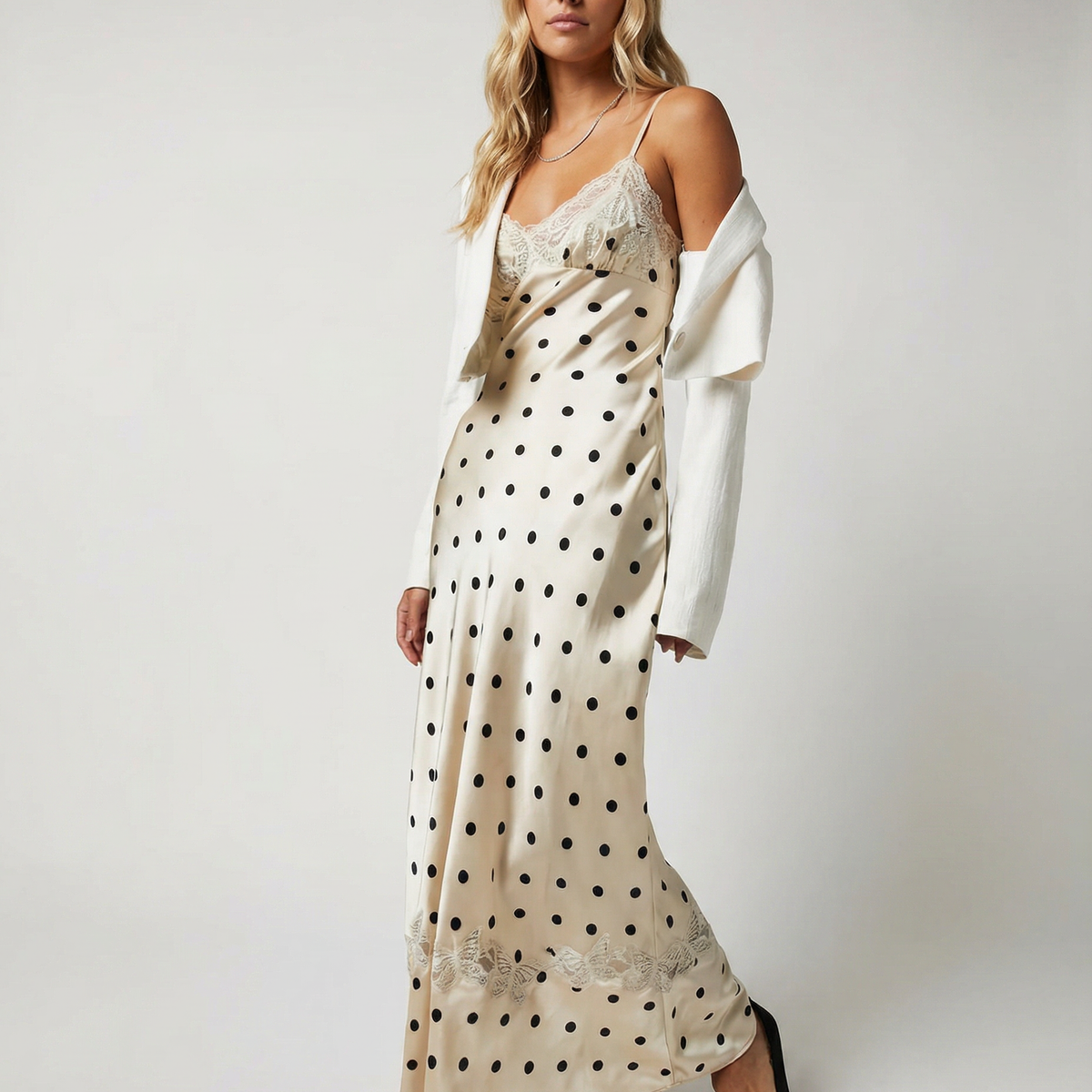 Gina | Lace Polka Dot Maxi Dress