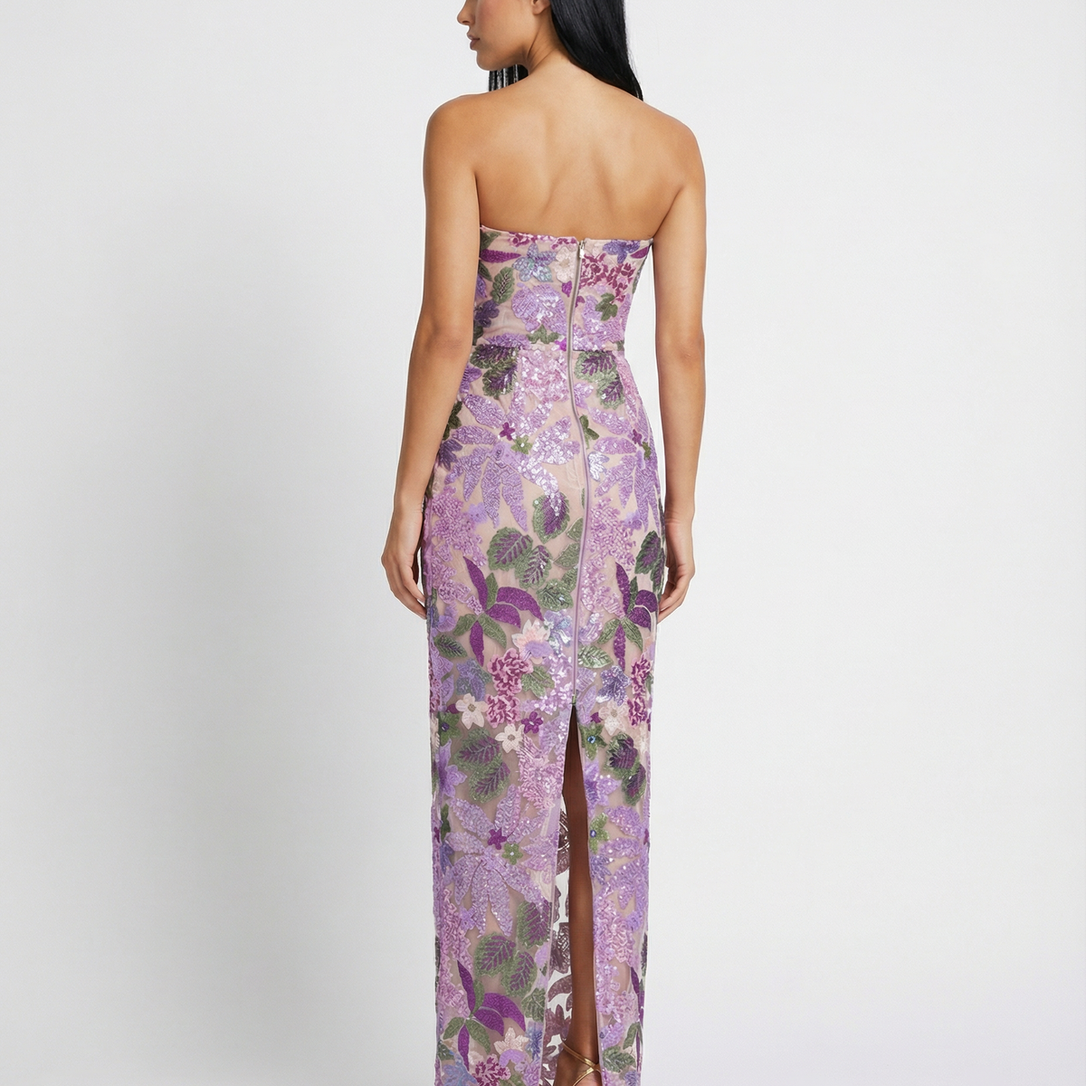 Sara | Sequin Floral Strapless Maxi Dress