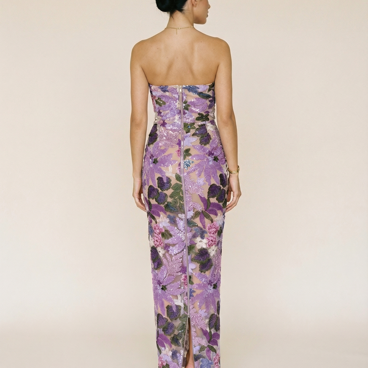 Sara | Sequin Floral Strapless Maxi Dress