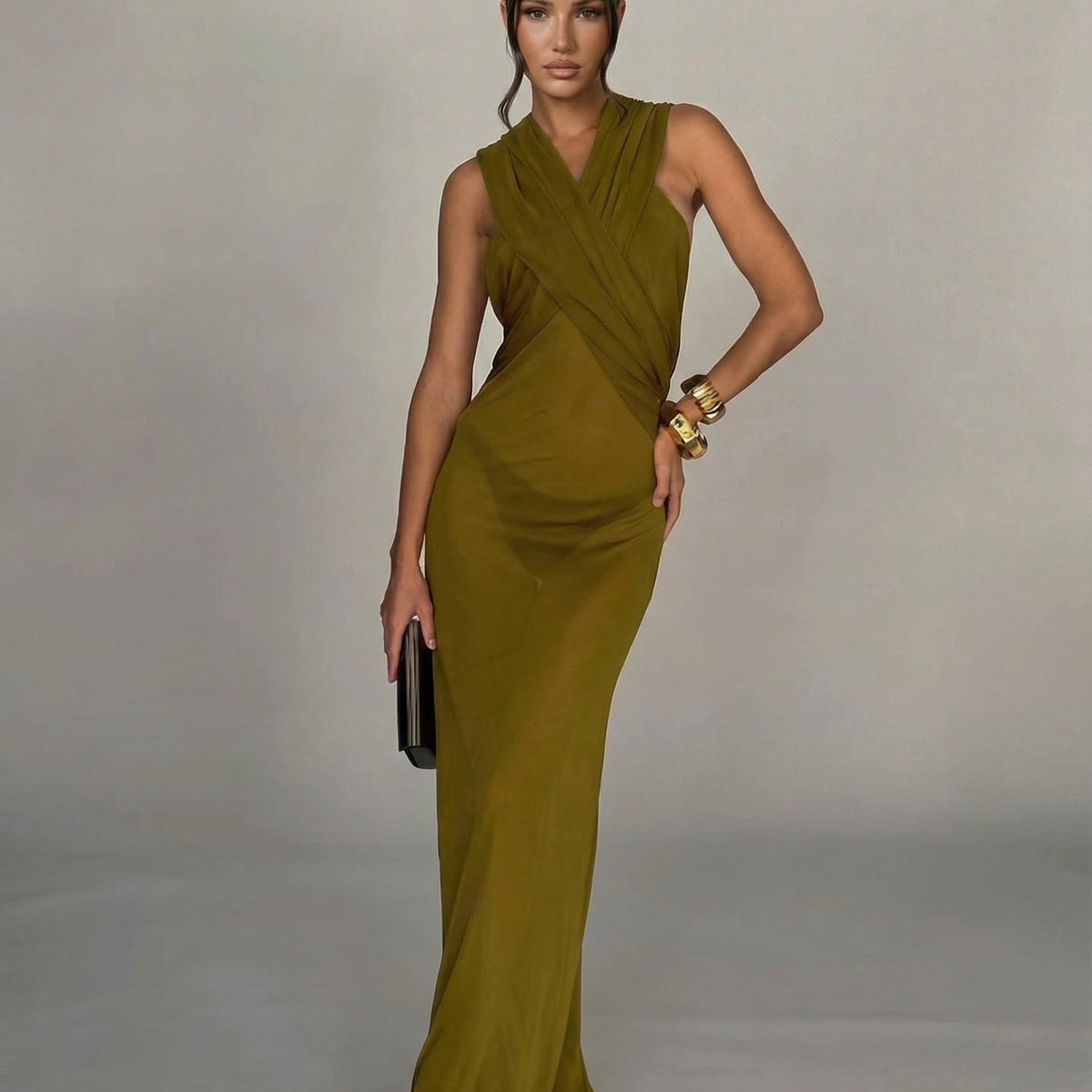 Nadine | Draped Maxi Dress with Headscarf