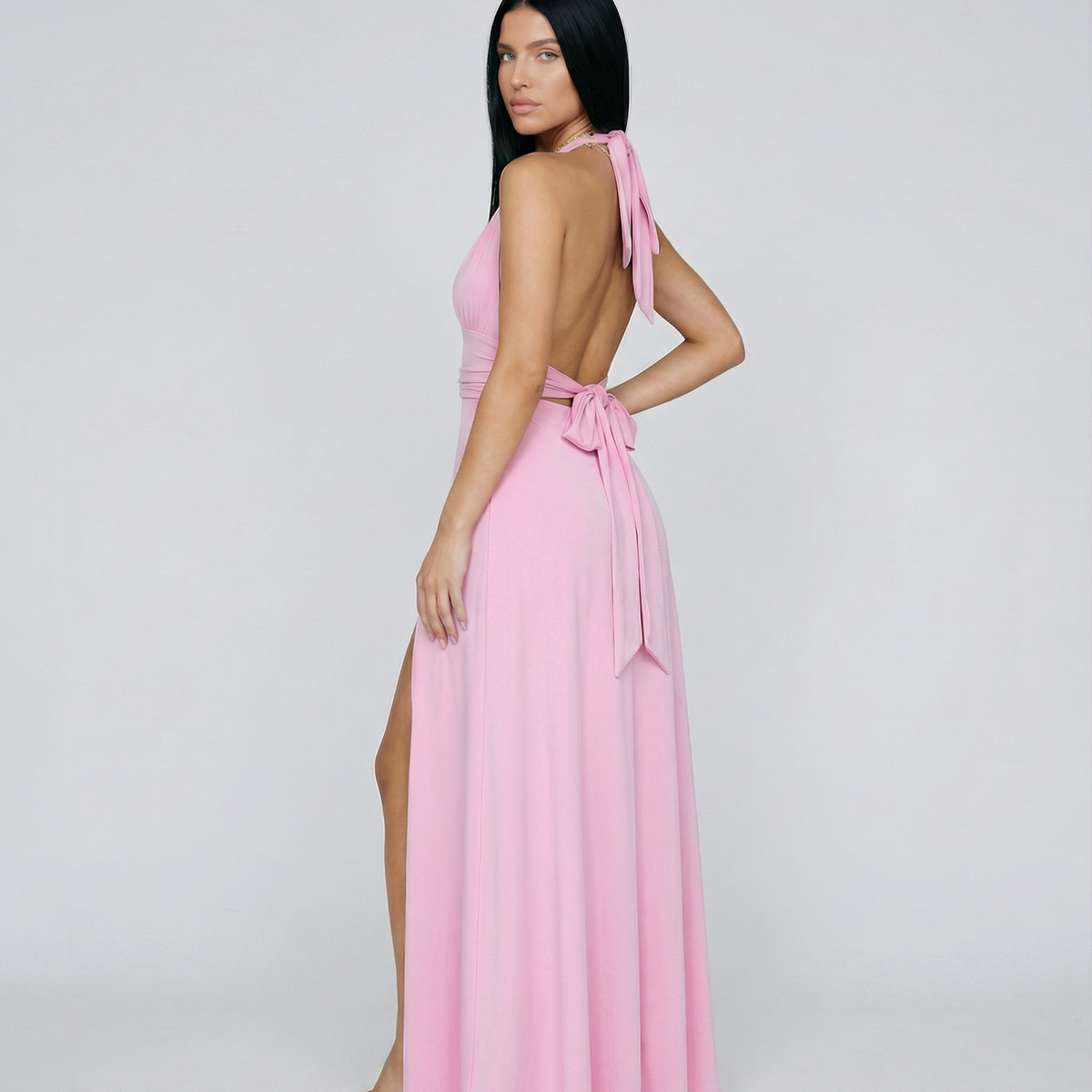 Cassie | Halter Neck High Slit Maxi Dress