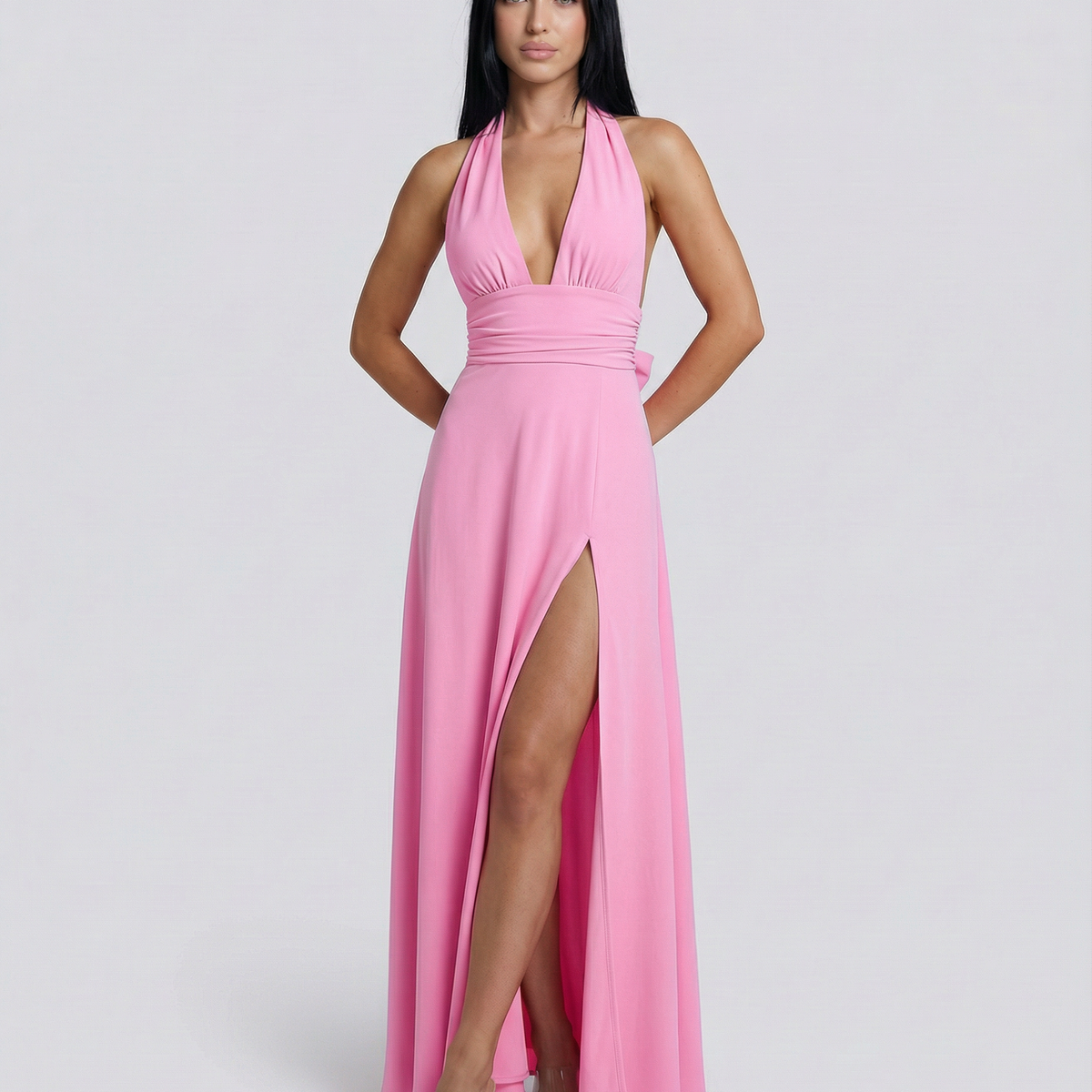 Cassie | Halter Neck High Slit Maxi Dress