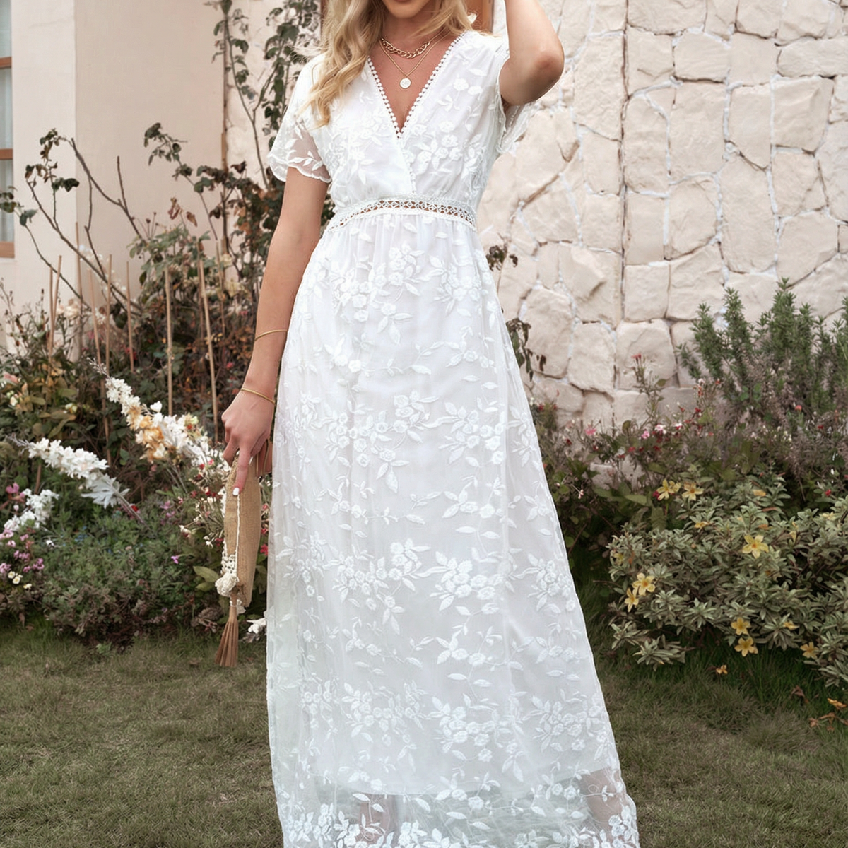 Tanya | Boho Floral Lace Maxi Dress