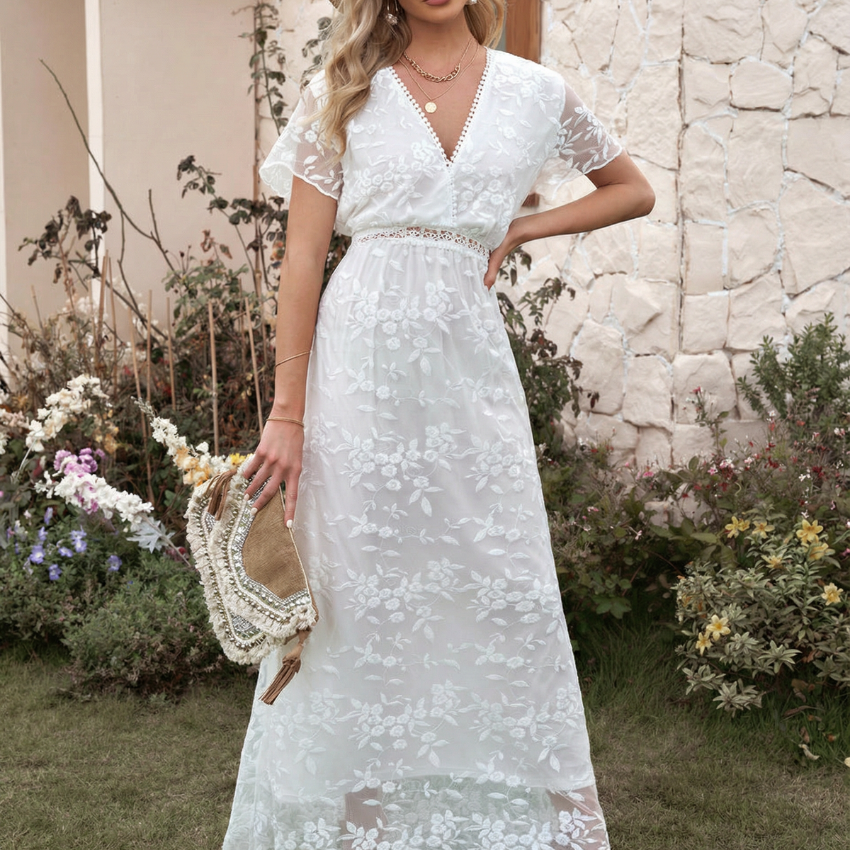 Tanya | Boho Floral Lace Maxi Dress