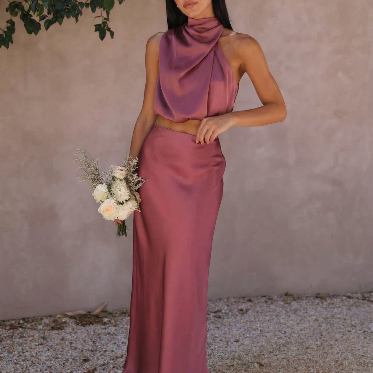 Polly | Two-Piece Set with Halter Top and Maxi Skirt