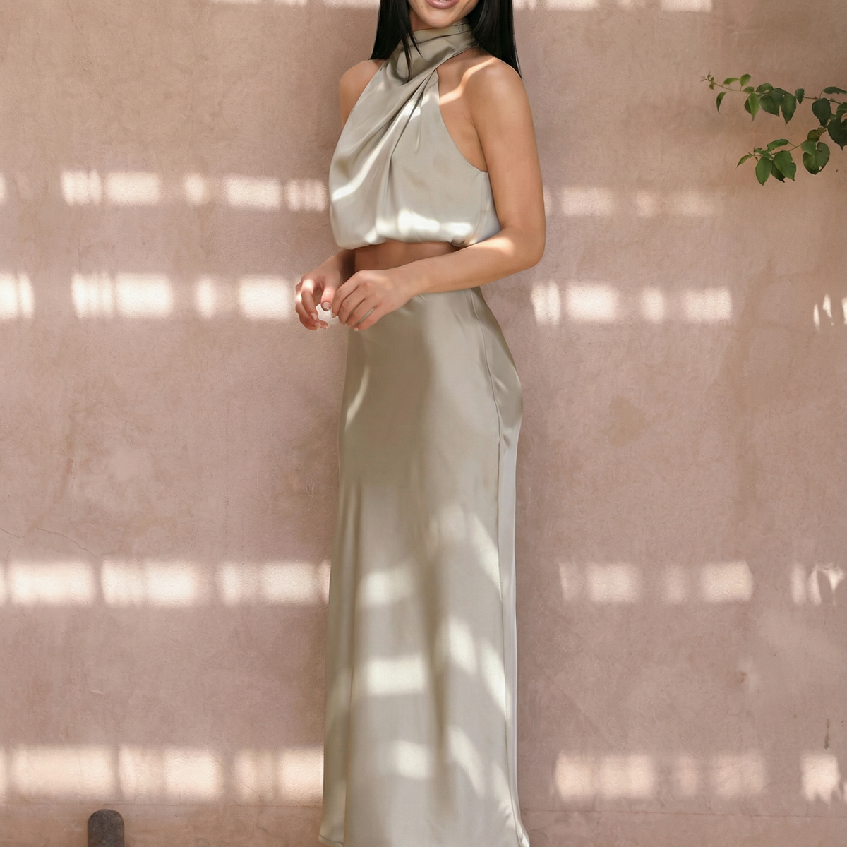 Polly | Two-Piece Set with Halter Top and Maxi Skirt