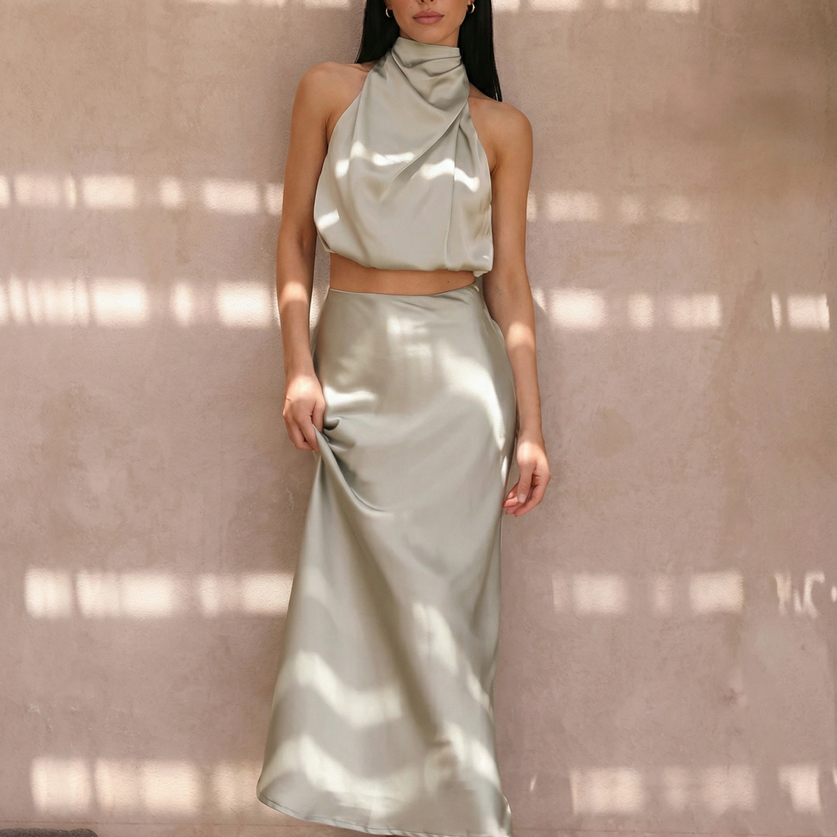 Polly | Two-Piece Set with Halter Top and Maxi Skirt