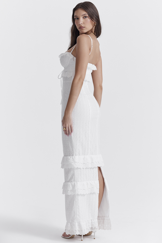 Hilda | White Broderie Sweetheart Maxi Dress