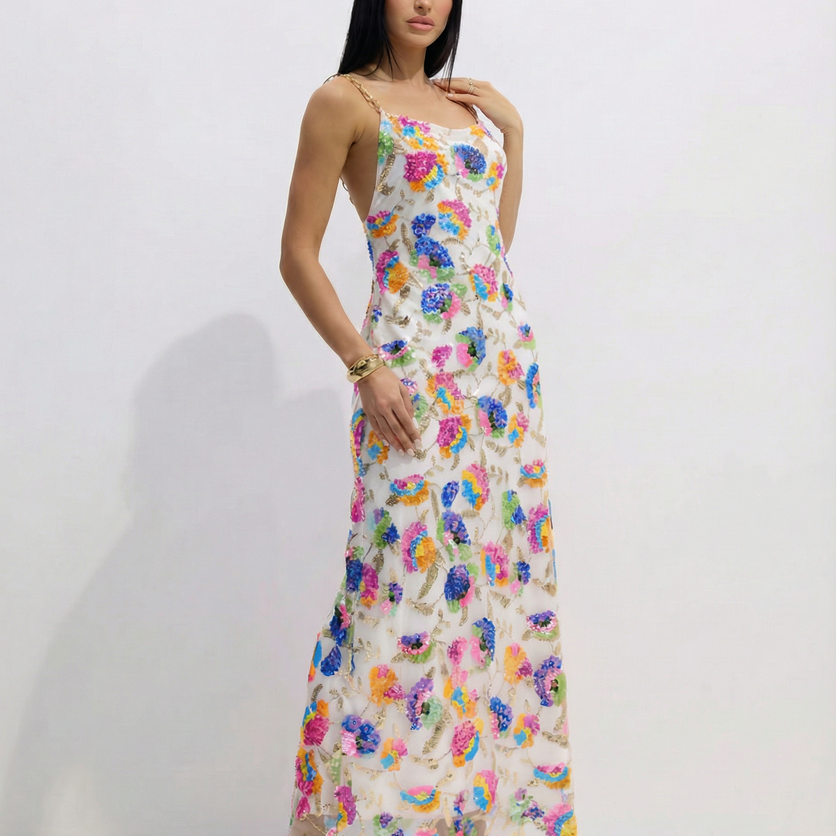 Carole | Sequin Embroidered Backless Maxi Dress