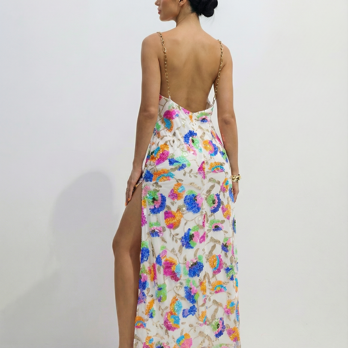 Carole | Sequin Embroidered Backless Maxi Dress