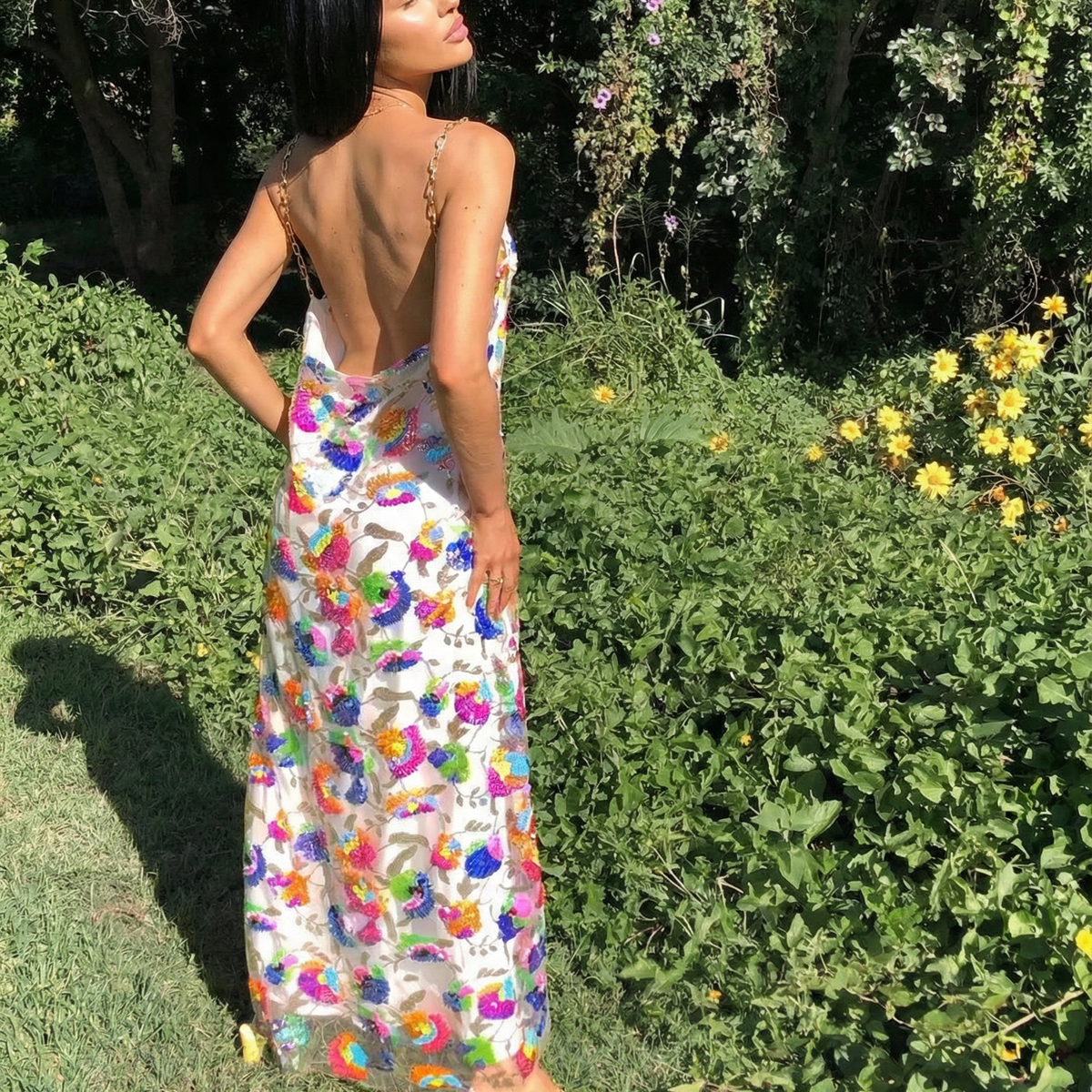 Carole | Sequin Embroidered Backless Maxi Dress