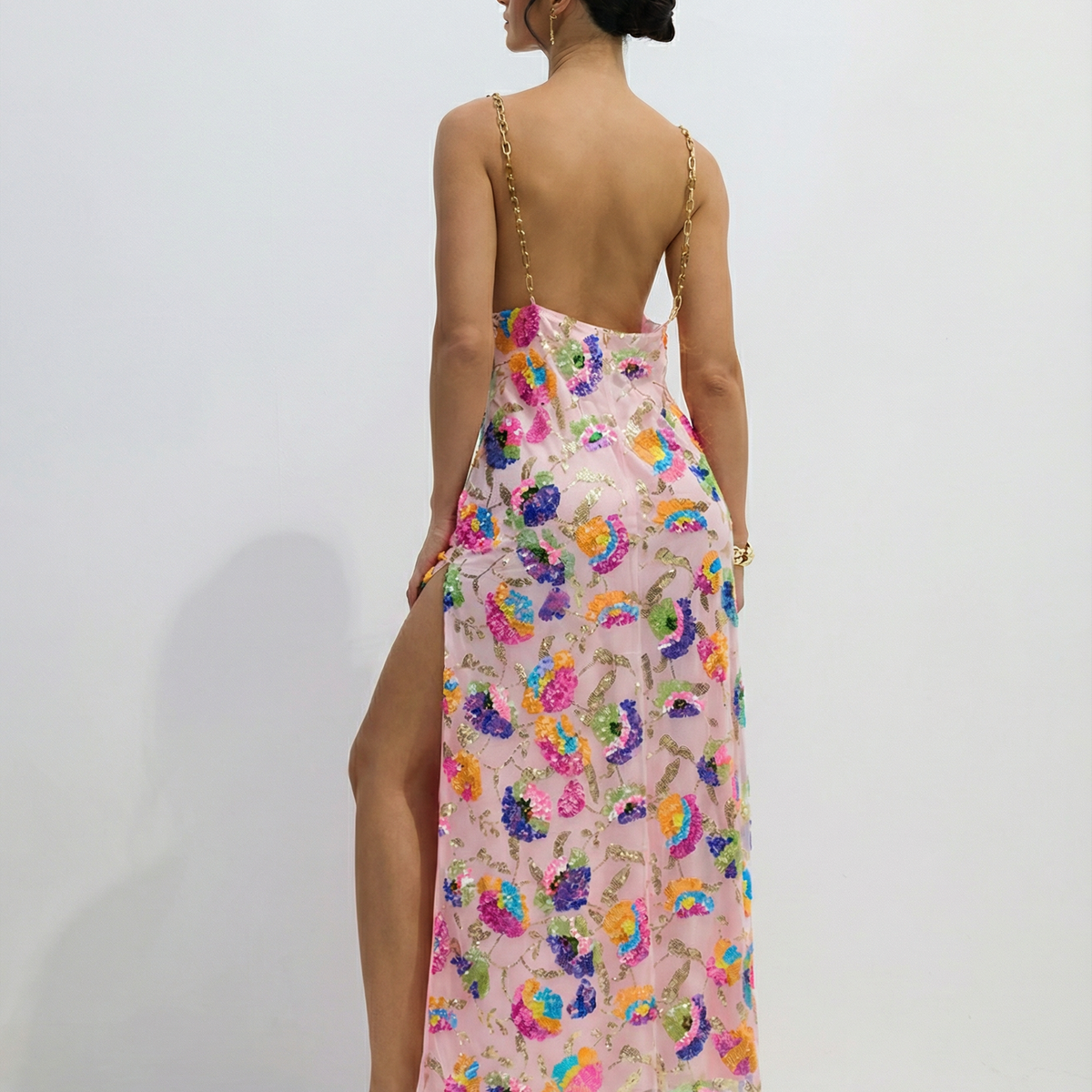 Carole | Sequin Embroidered Backless Maxi Dress