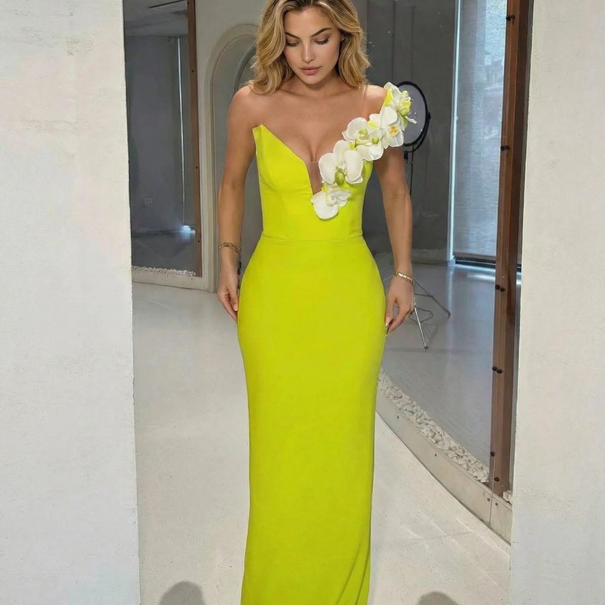 Carol | One Shoulder Maxi Dress with Floral Detail
